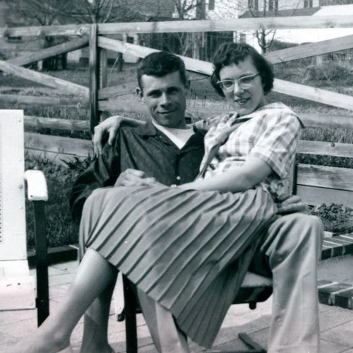 Black and white photo of couple