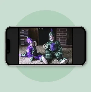 Green background with phone image of children